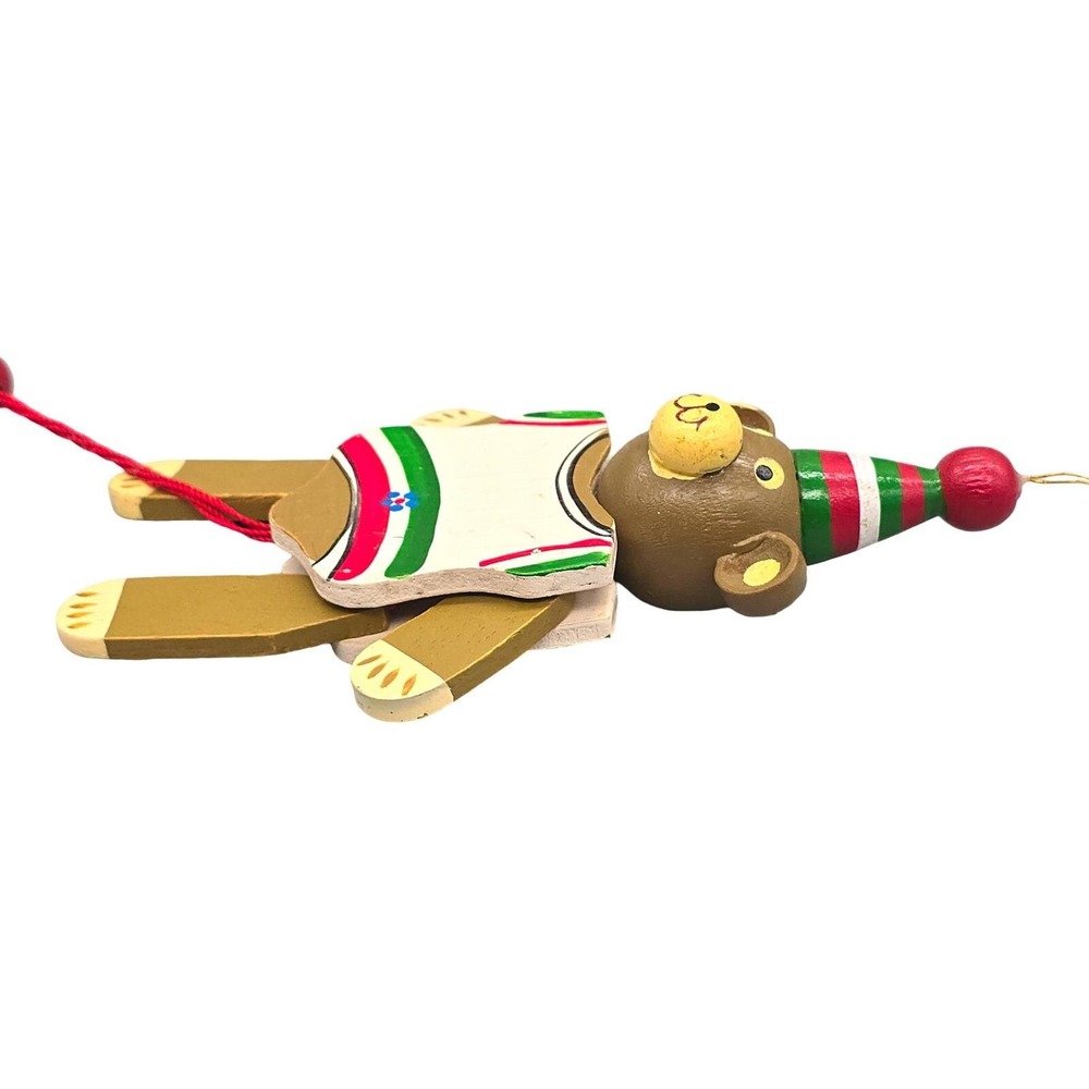Vintage Wooden Bear Jumping Jack Christmas Ornaments Set 2 Pull String Taiwan - Picture 15 of 15